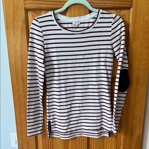 Greenwich Maroon & White Striped Long Sleeve Knit Top